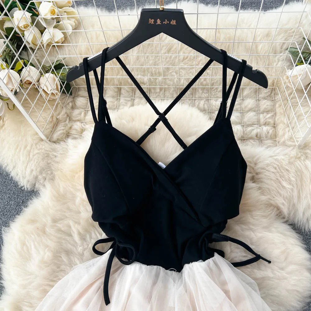 Fairy V-neck Layered Mesh Slip Dress
