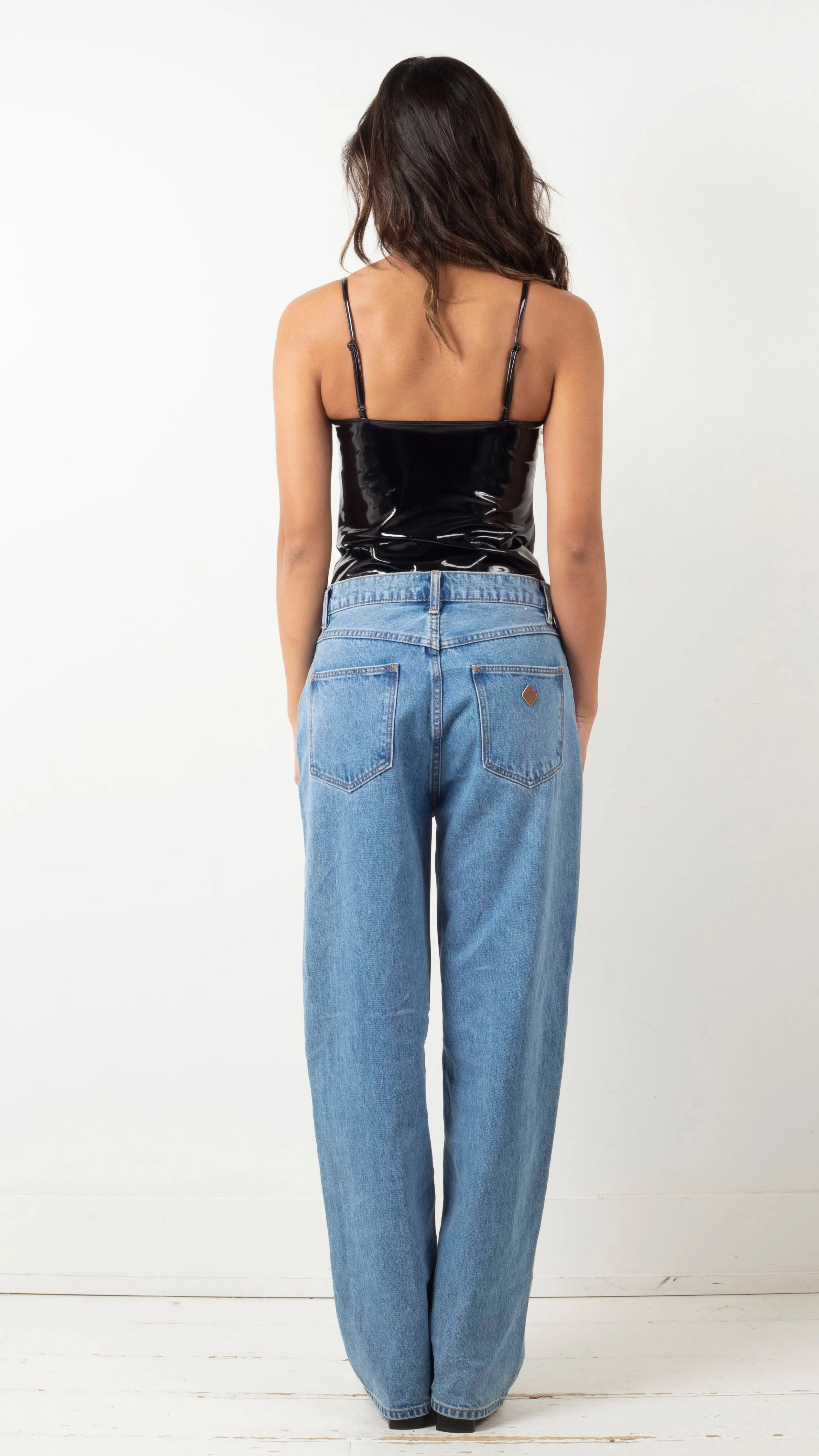 Faux Patent Leather Cami Bodysuit - Black