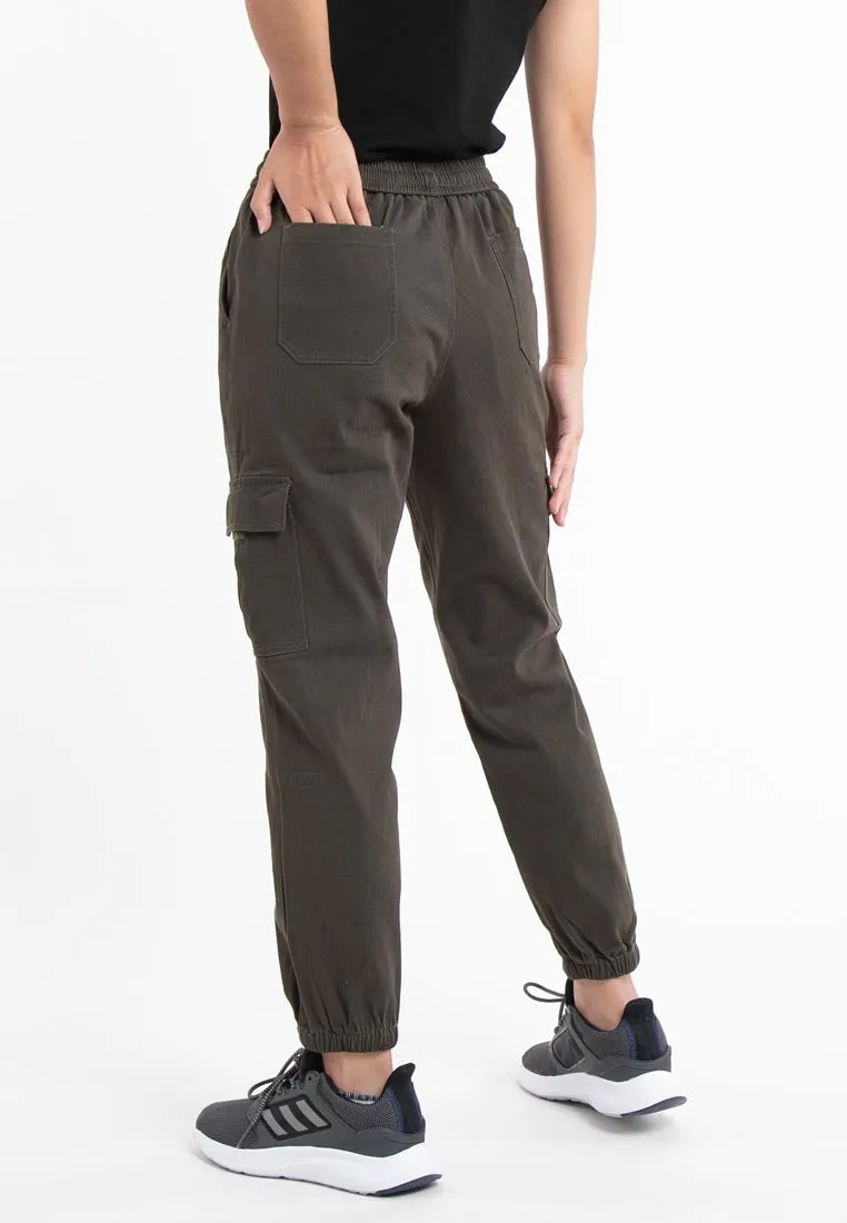Forest Ladies Cotton Twill Elastic Waist Cargo Pants Women Jogger Long Pants | Seluar Cargo Perempuan  - 810442