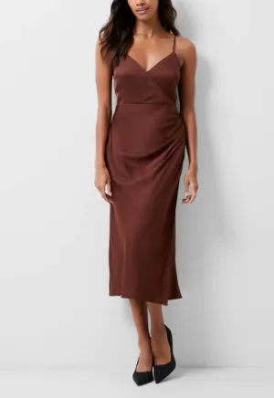 FRENCH CONNECTION ENNIS SATIN SLIP MIDI DRESS