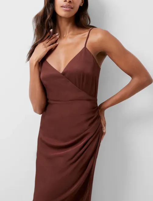 FRENCH CONNECTION ENNIS SATIN SLIP MIDI DRESS