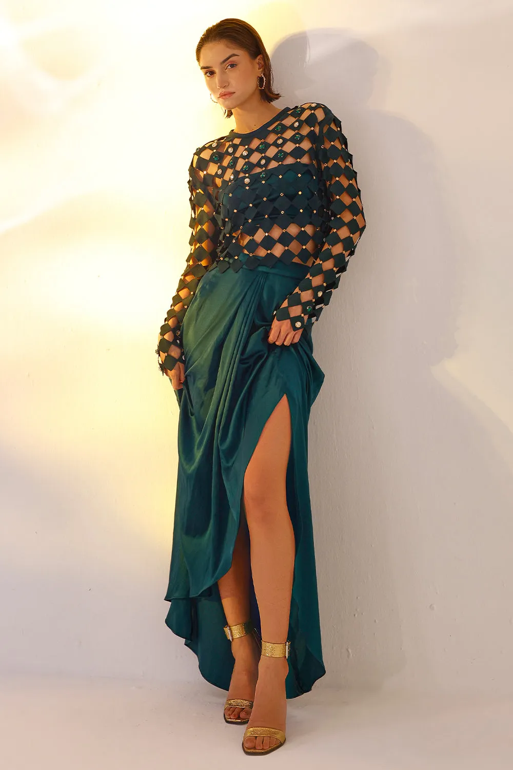 Green pleated skirt