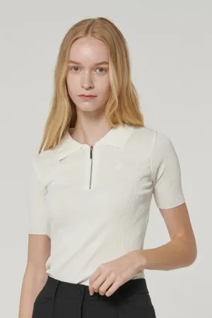 Half Zip Knit Top White
