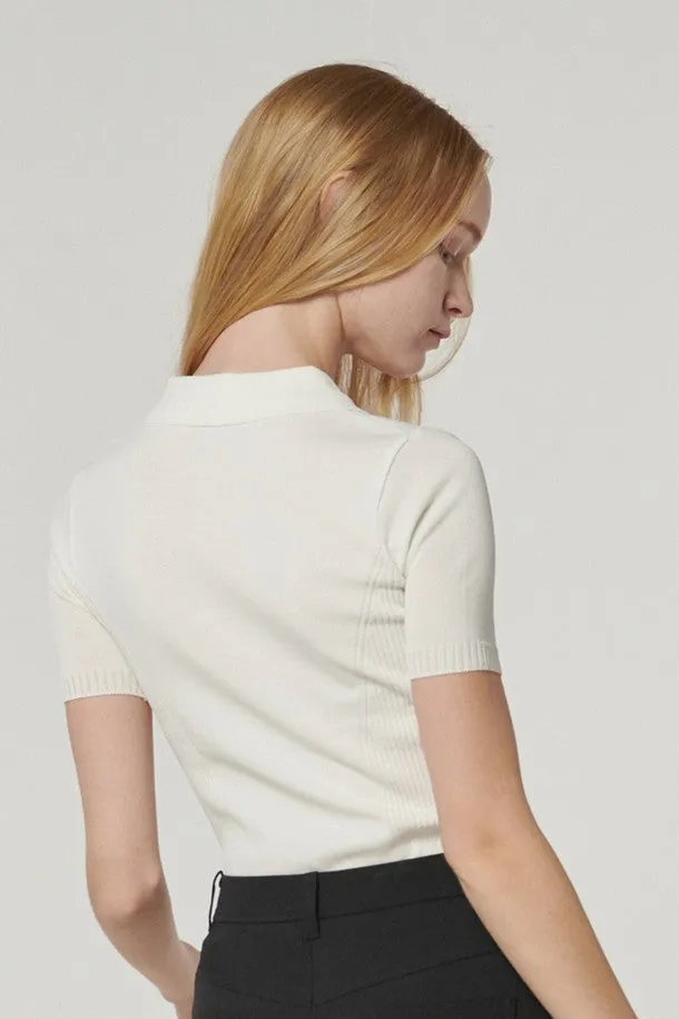 Half Zip Knit Top White