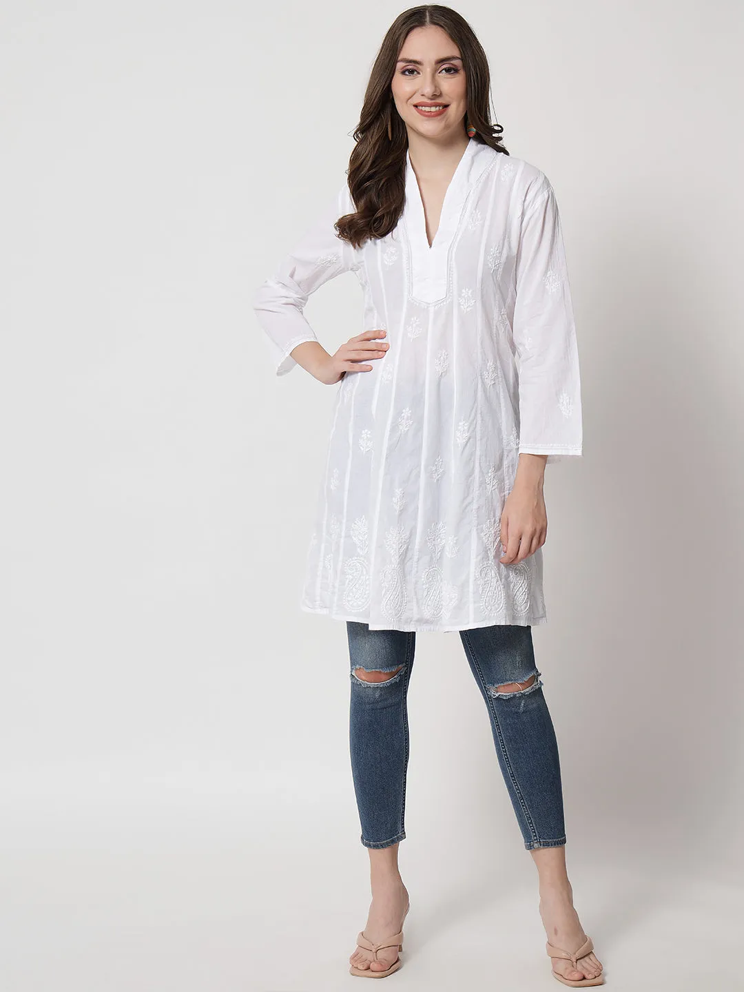 Hand Embroidered Women  Chikankari Cotton Tunic-PC1974