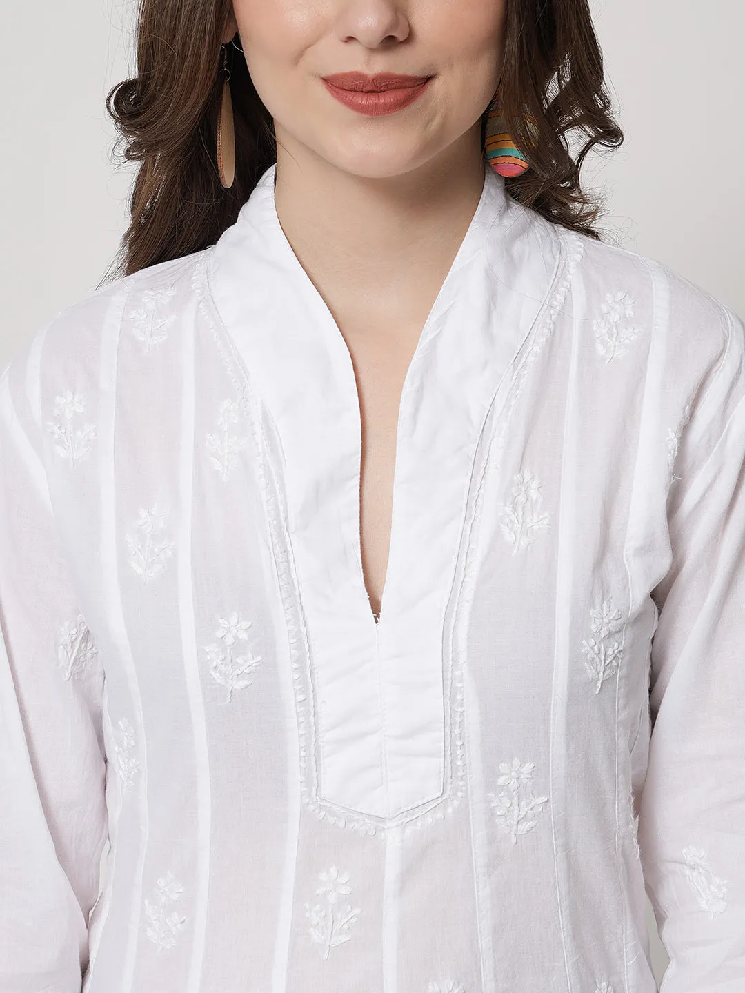 Hand Embroidered Women  Chikankari Cotton Tunic-PC1974