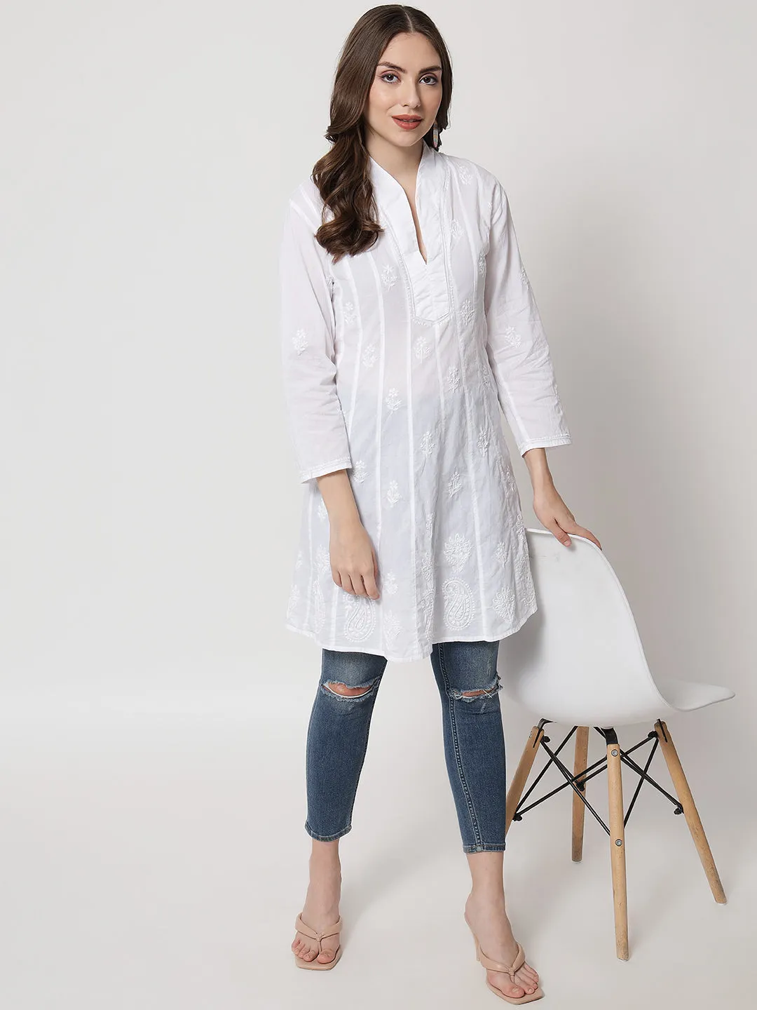 Hand Embroidered Women  Chikankari Cotton Tunic-PC1974