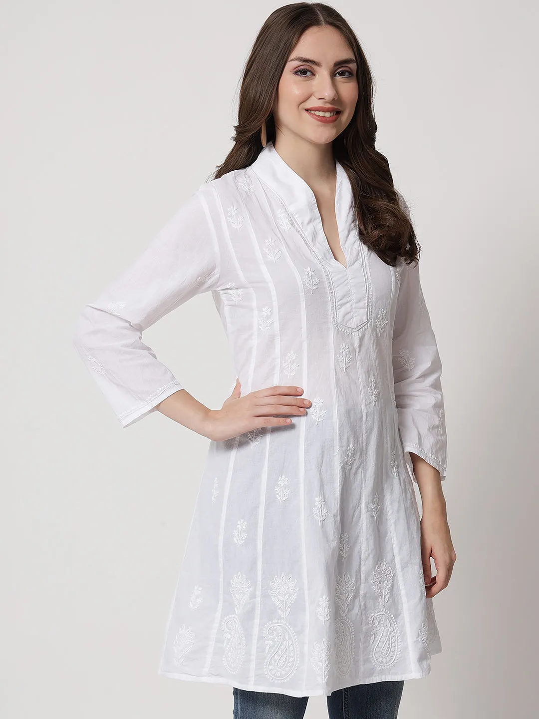 Hand Embroidered Women  Chikankari Cotton Tunic-PC1974