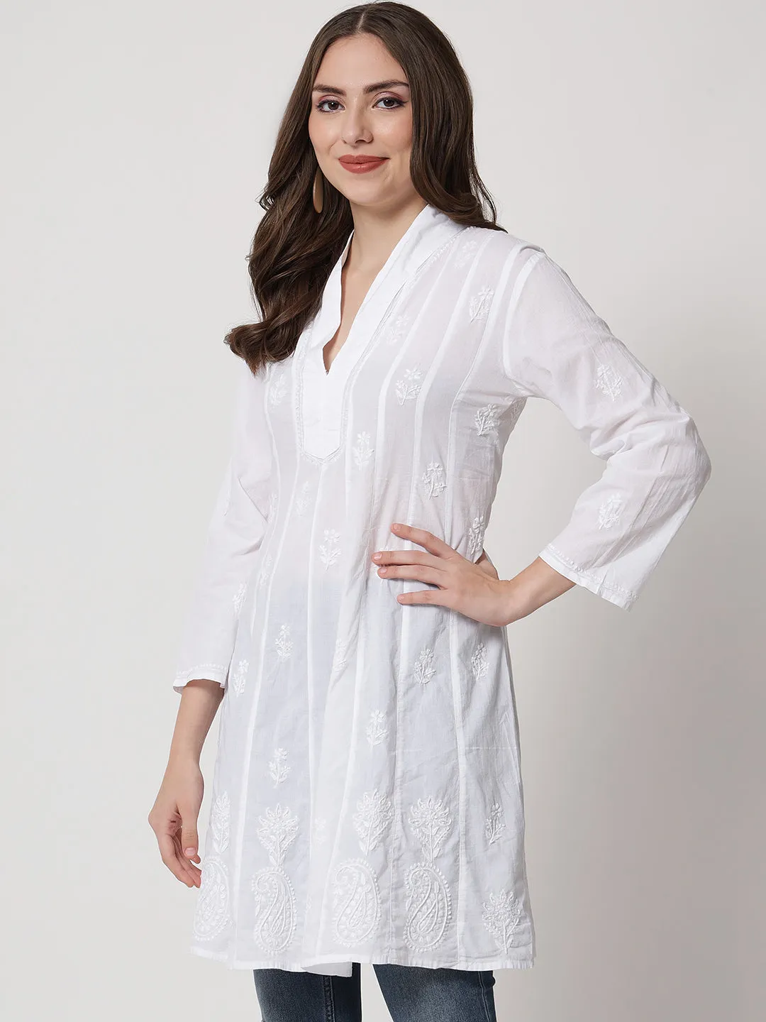 Hand Embroidered Women  Chikankari Cotton Tunic-PC1974