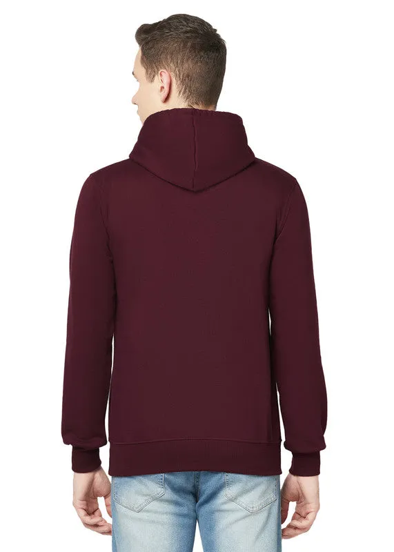 Hiflyers Men Wine Cotton Fleece Smart Fit  Solid Sweatshirt With Hood