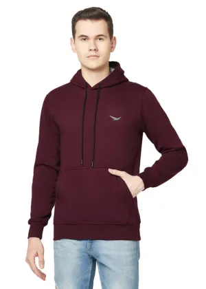 Hiflyers Men Wine Cotton Fleece Smart Fit  Solid Sweatshirt With Hood