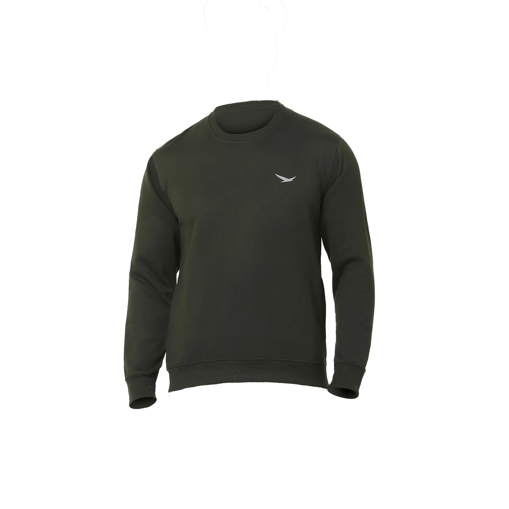 Hiflyers Mens Olive Slim Fit Solid Cotton Fleece Sweatshirt