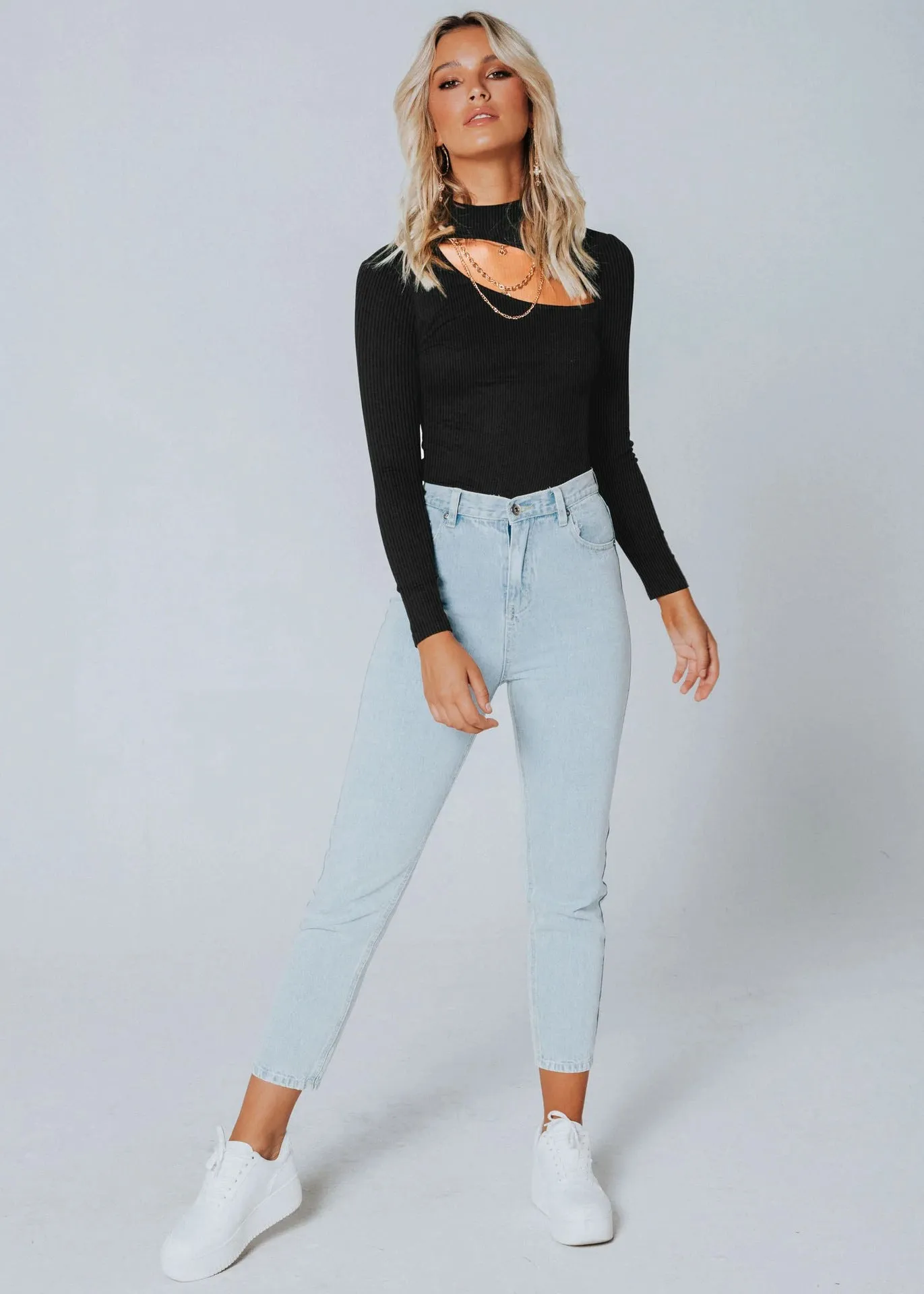 Hollow Out O Neck Long Sleeve Bodysuit