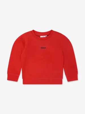 Hugo Boys Organic Cotton Logo Sweatshirt in Red