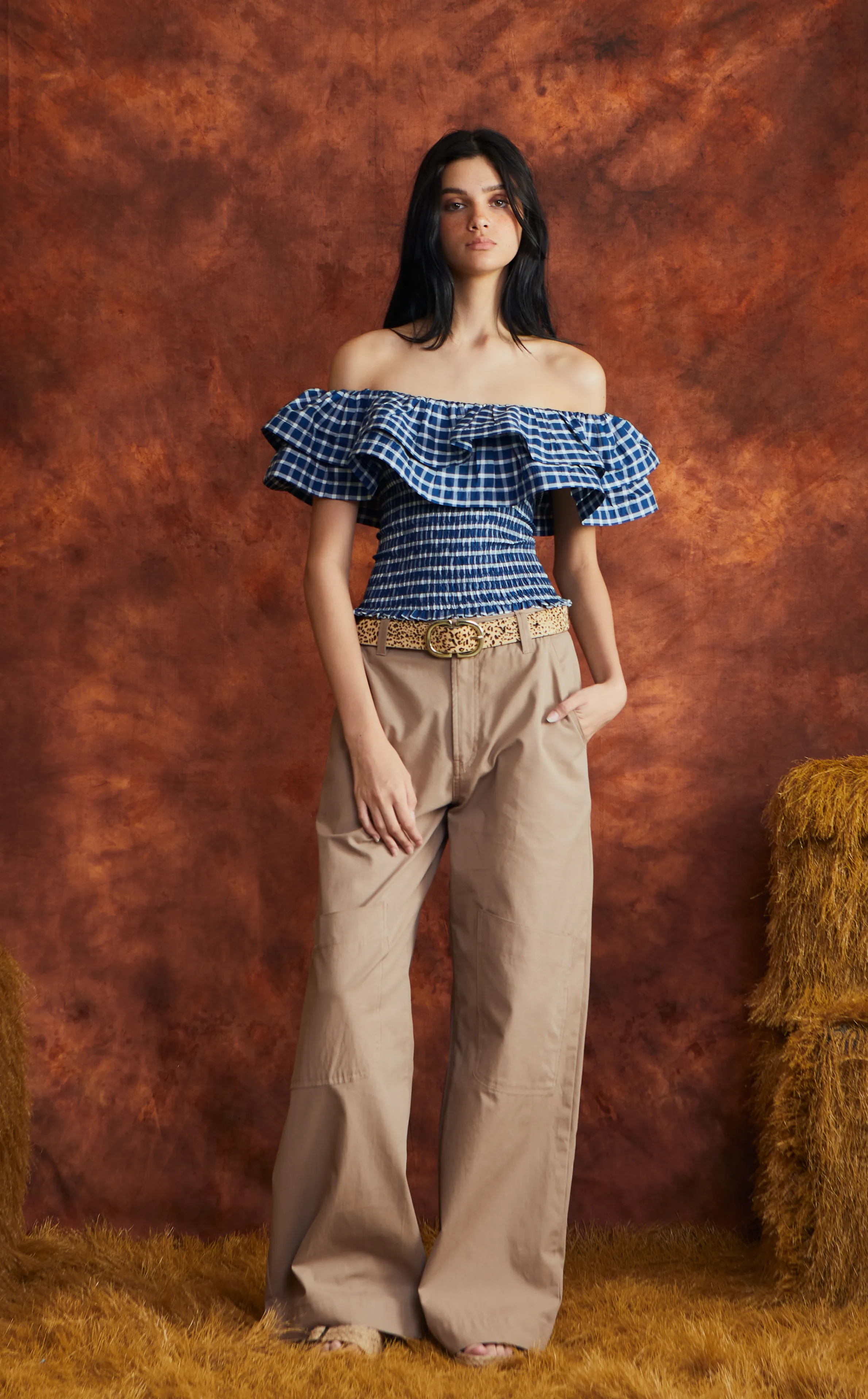 IBIZA TOP -  BLUE GINGHAM