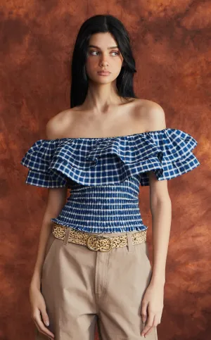 IBIZA TOP -  BLUE GINGHAM