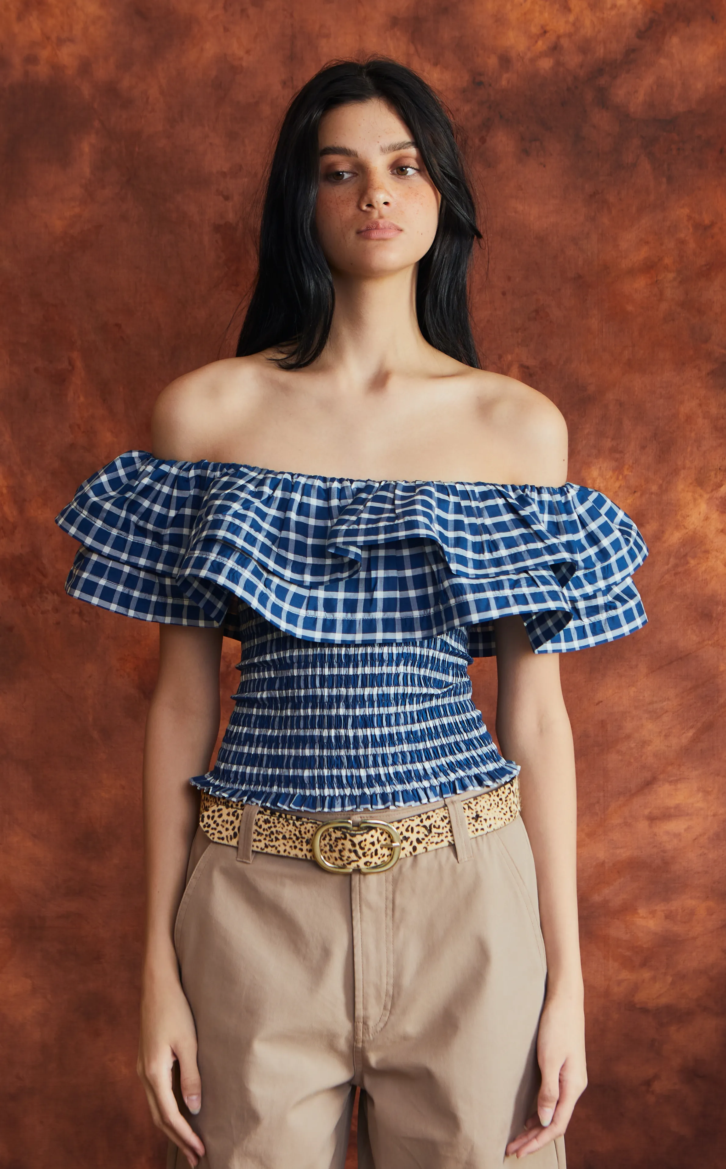 IBIZA TOP -  BLUE GINGHAM