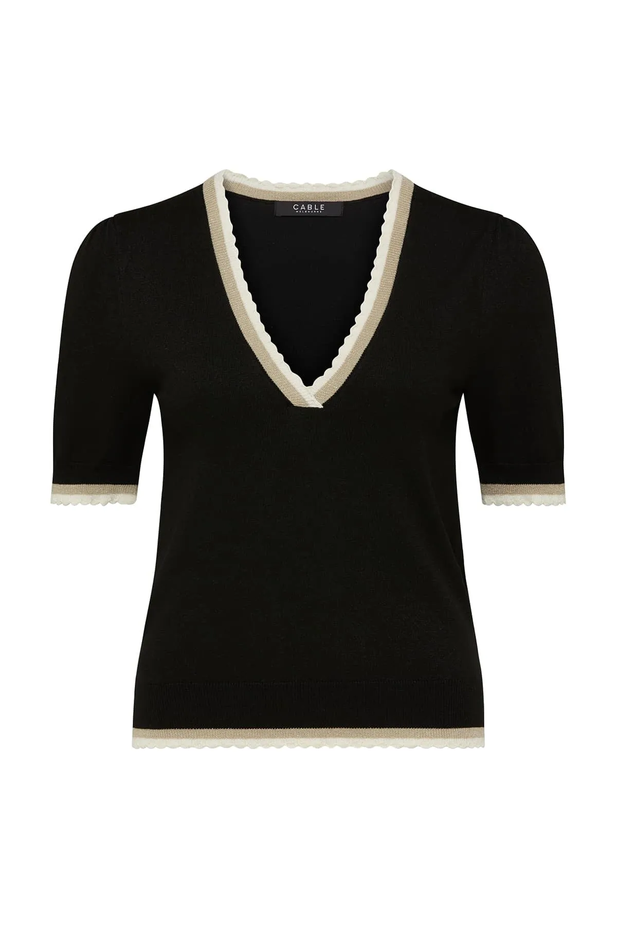 Joelle Scallop Knit Top - Black