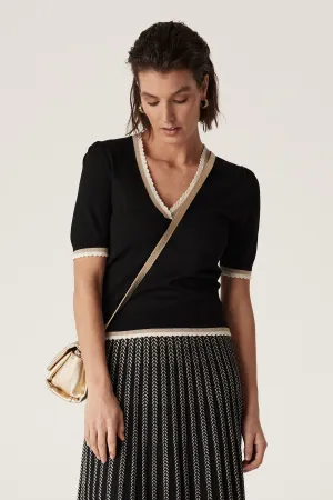 Joelle Scallop Knit Top - Black