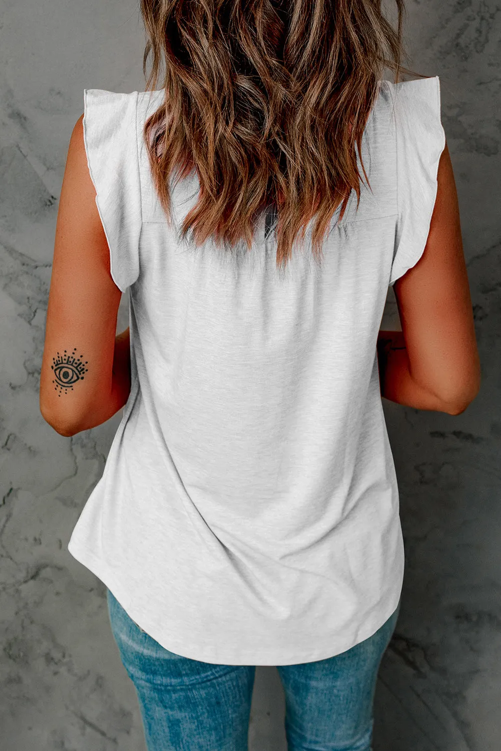 Keyhole Back Ruffled Sleeveless Top