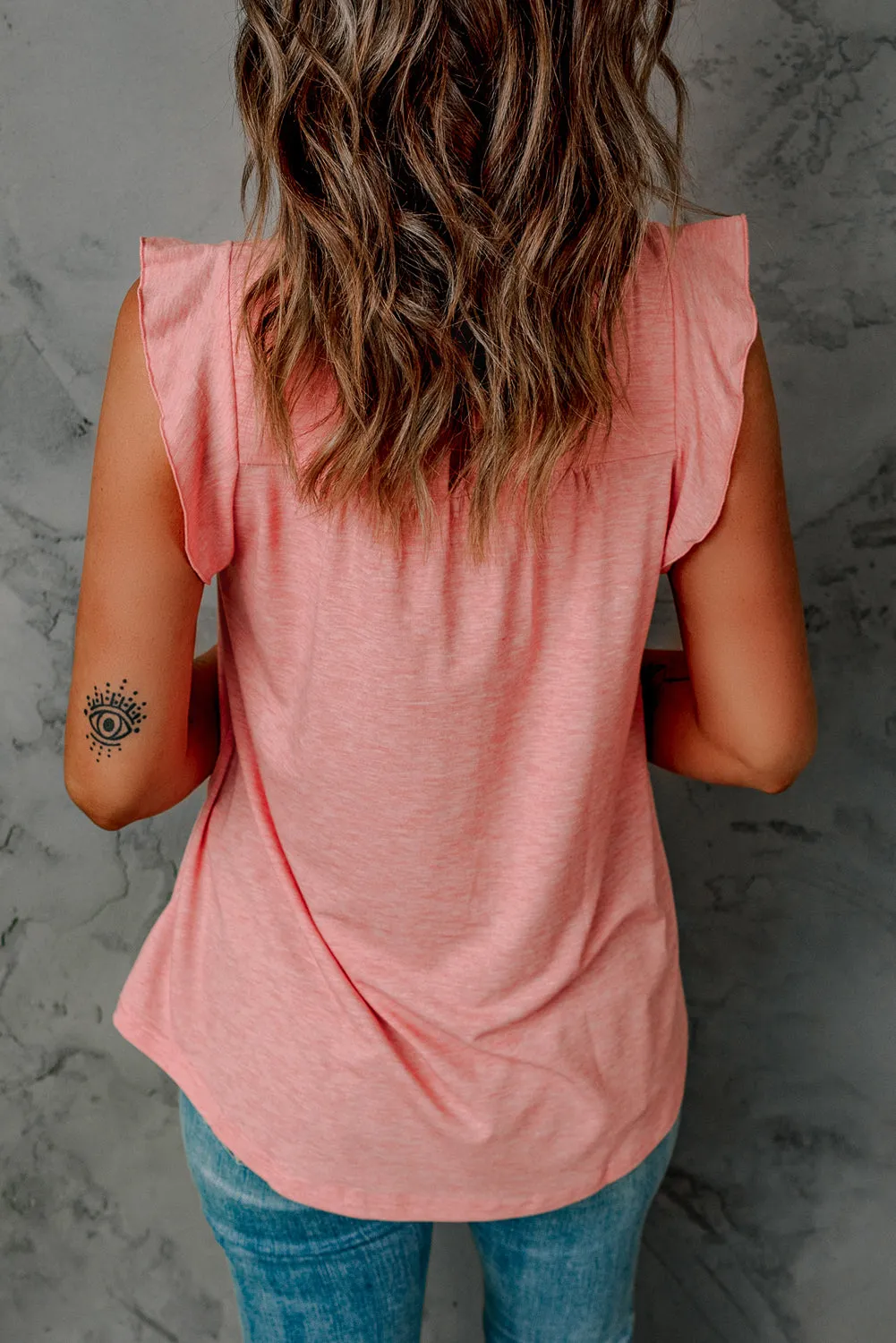 Keyhole Back Ruffled Sleeveless Top