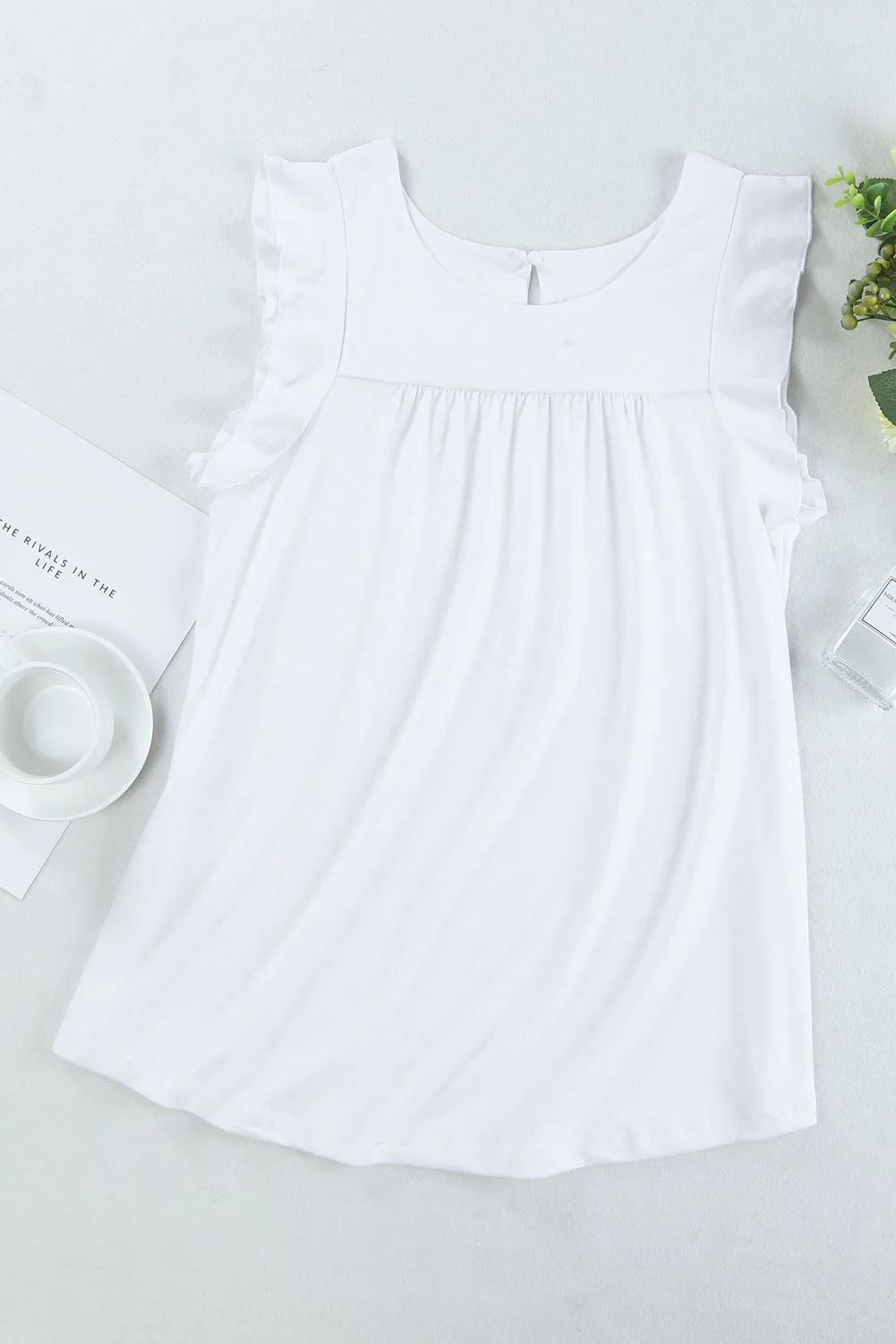 Keyhole Back Ruffled Sleeveless Top
