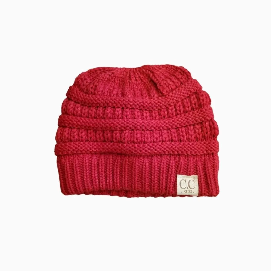 Kid's CC Beanie Hats with Fur Pom-Pom