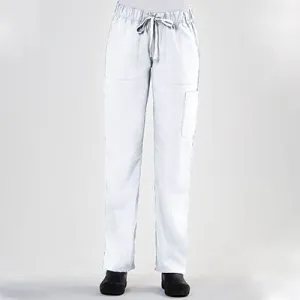 Ladies Full Waist Band Cargo Pant / White