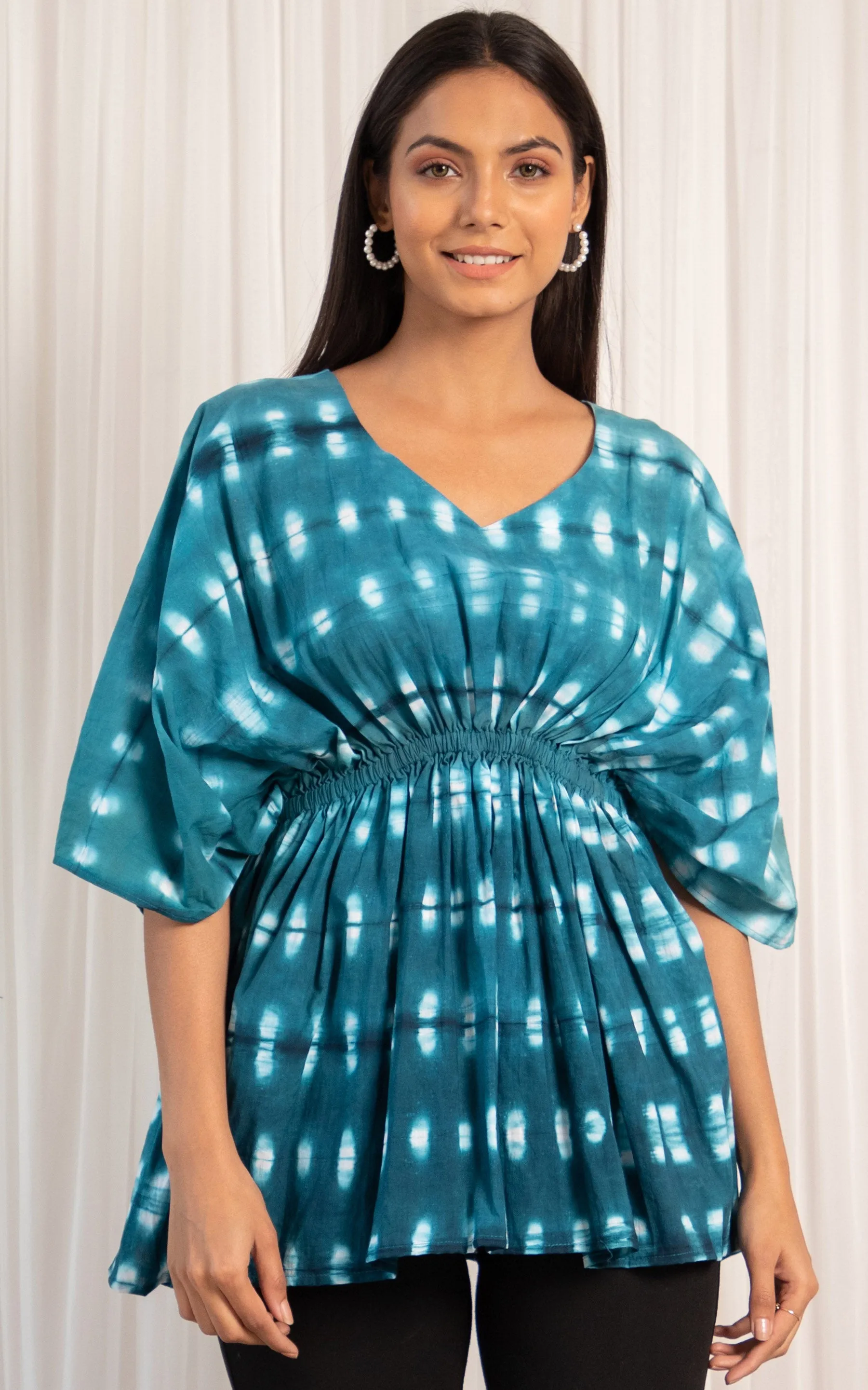 Lagoon Shibori Tie-Dye Kaftan Top