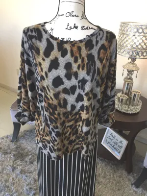 Leopard Top with cuffed Dolman Sleeves