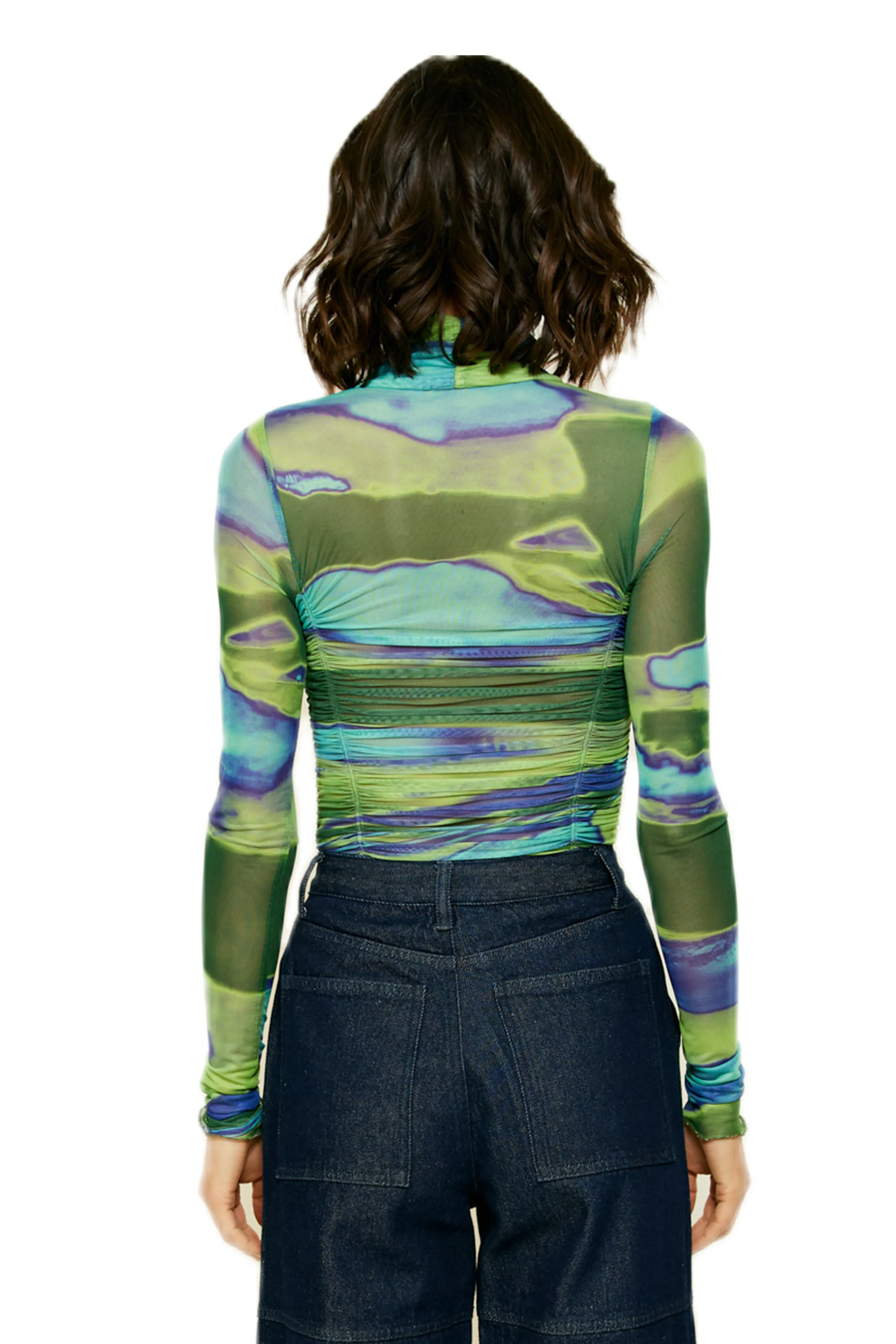 line & dot: Joni Ruched Bodysuit Top with Snap Closure