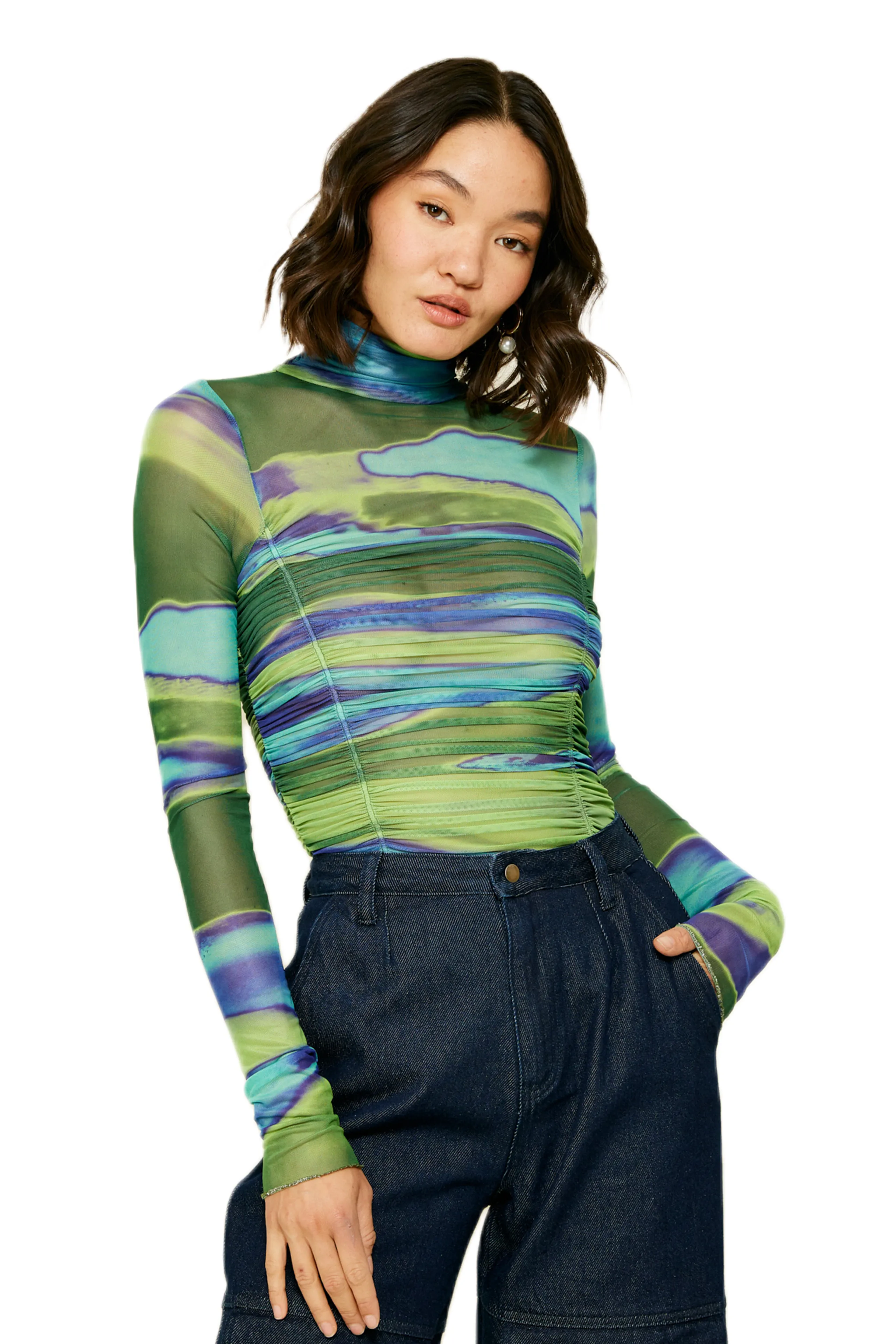 line & dot: Joni Ruched Bodysuit Top with Snap Closure