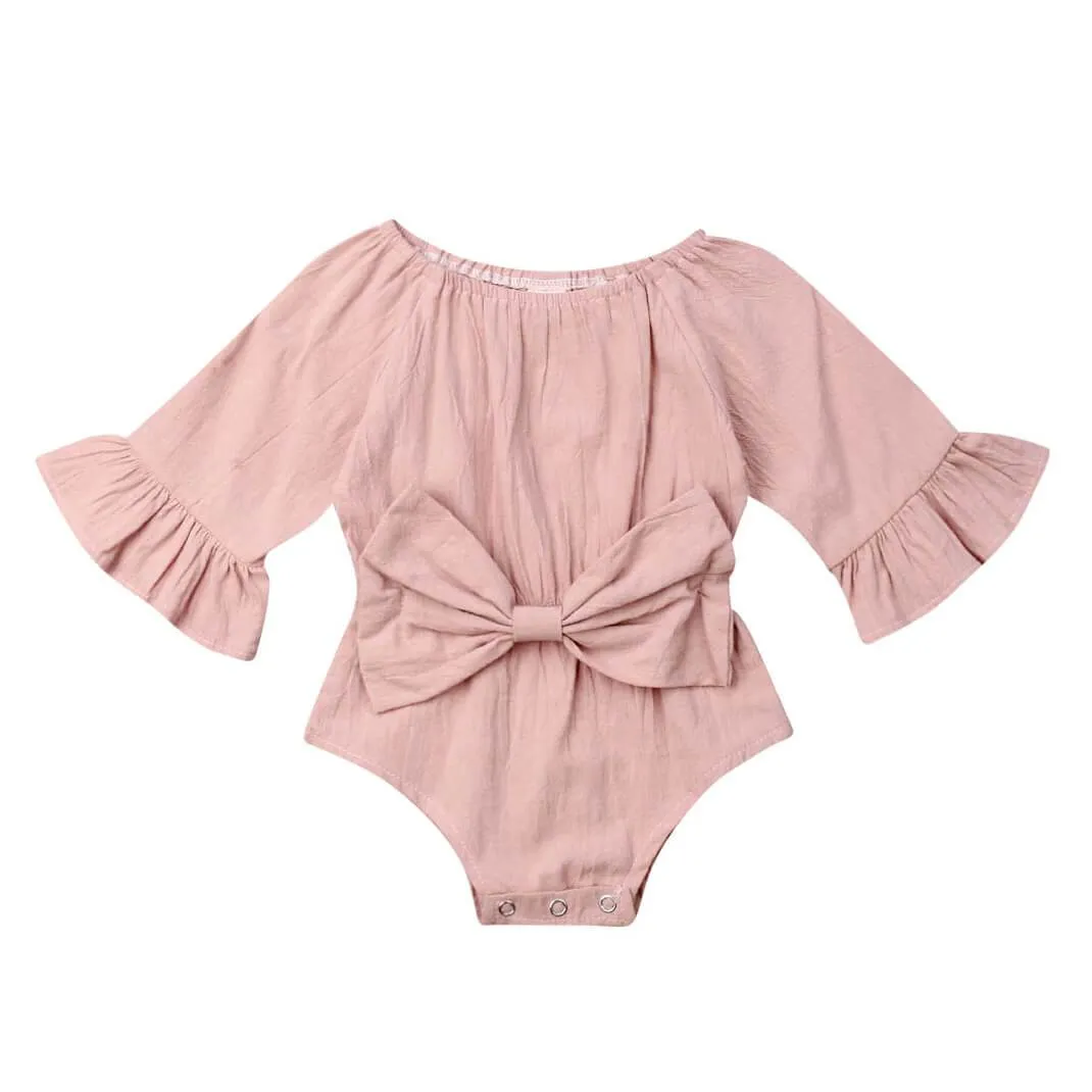 Long Sleeve Bow Baby Romper
