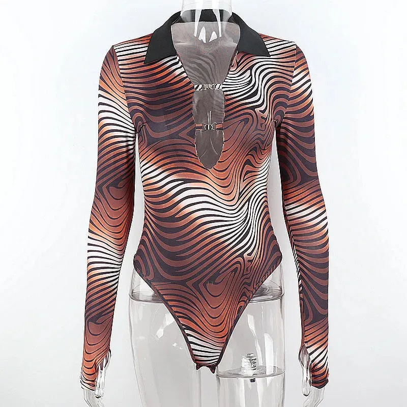 Long Sleeve Skinny Hollow Out Women Bodysuit