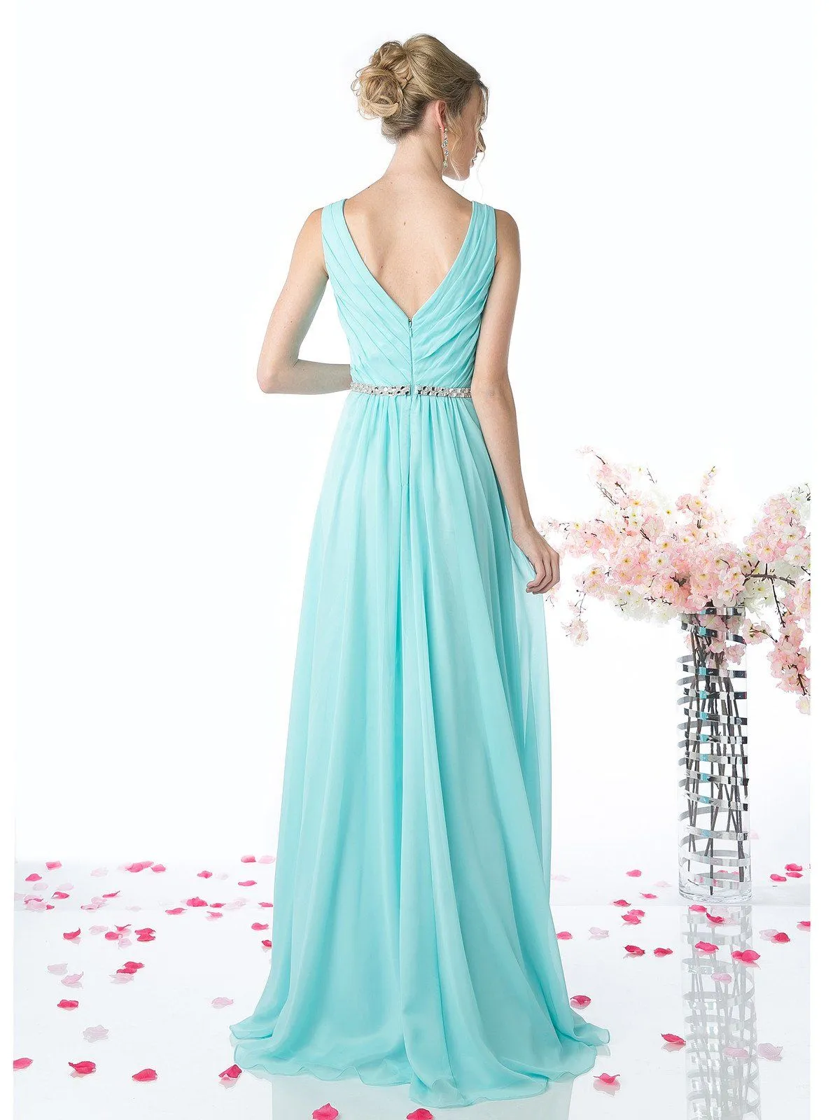 Long Sleeveless Chiffon Dress by Cinderella Divine W0014