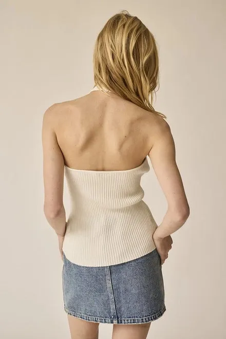 Madelyn Rosette Halter Rib Knit Top White