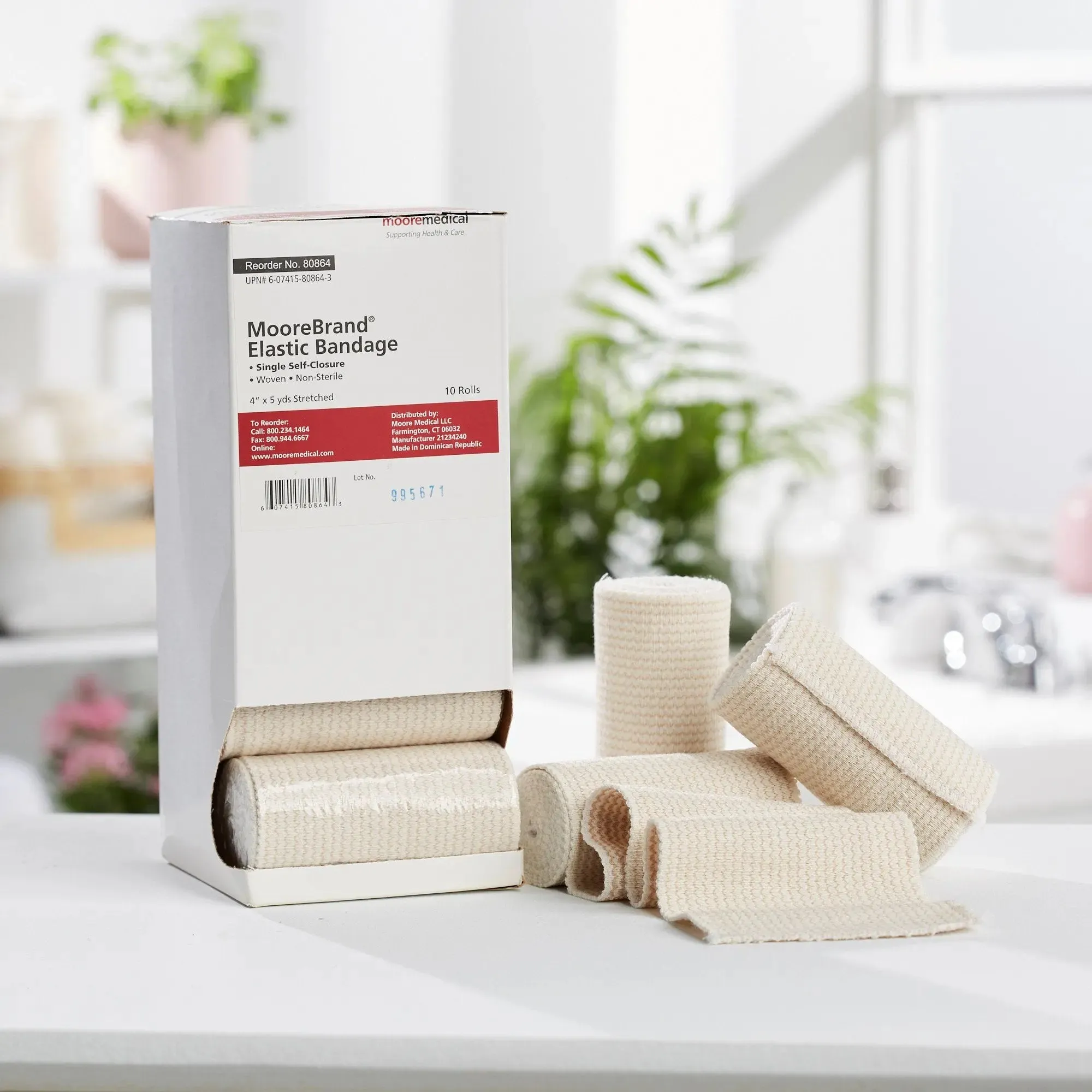 McKesson Single Hook and Loop Closure Elastic Bandage, 4 Inch x 4-1/2 Yard
