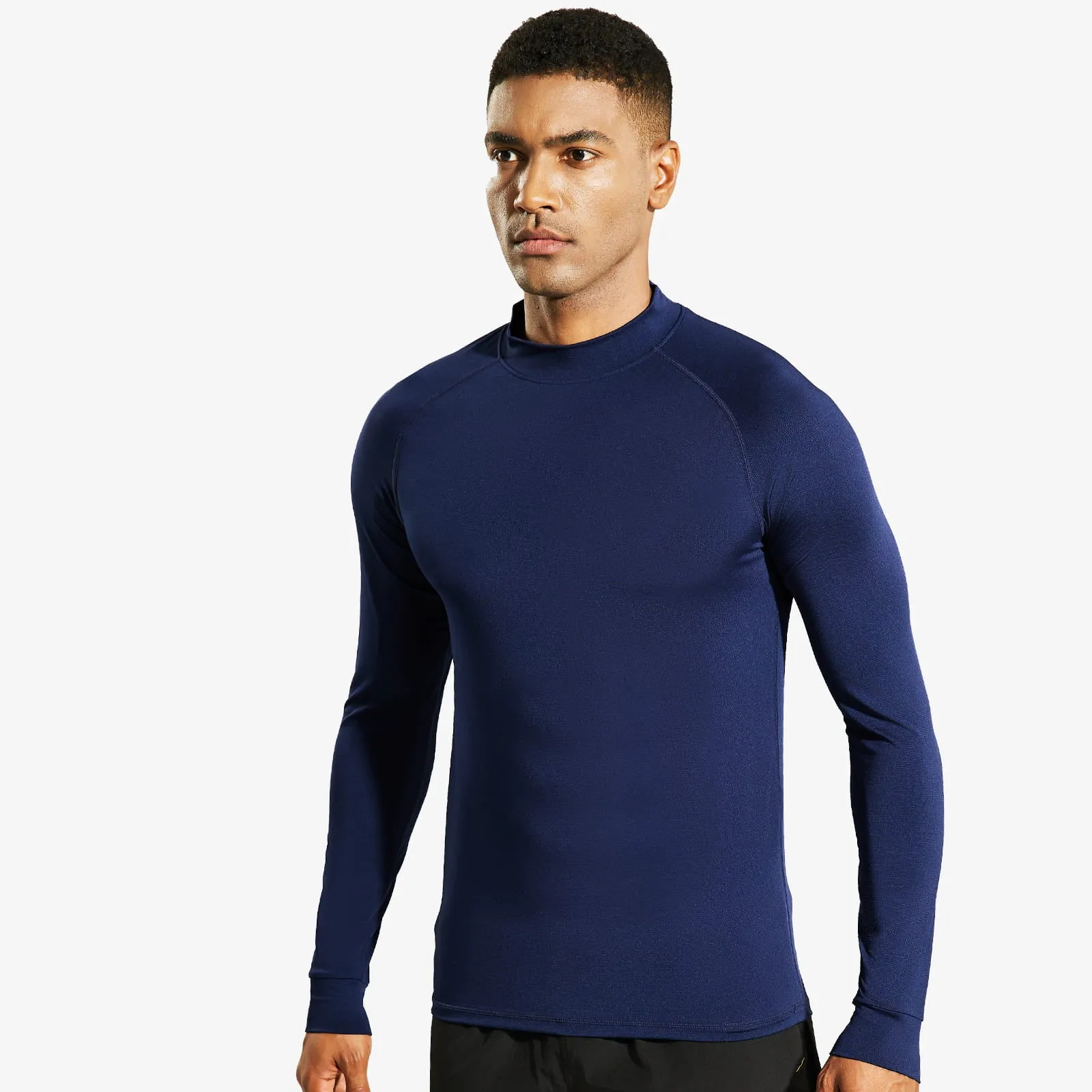 Men's Long Sleeve Mock Turtleneck Base Layer Workout Top