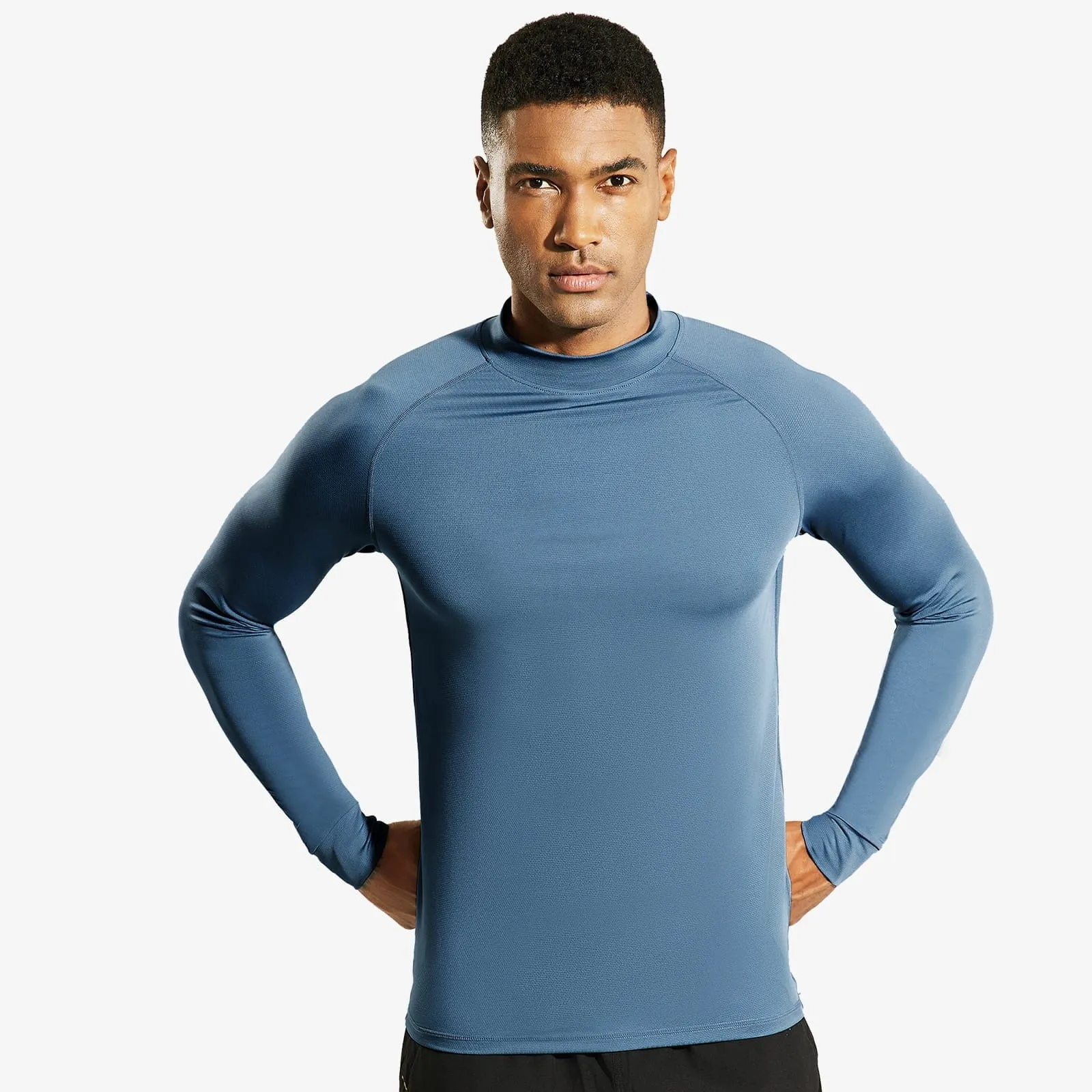Men's Long Sleeve Mock Turtleneck Base Layer Workout Top