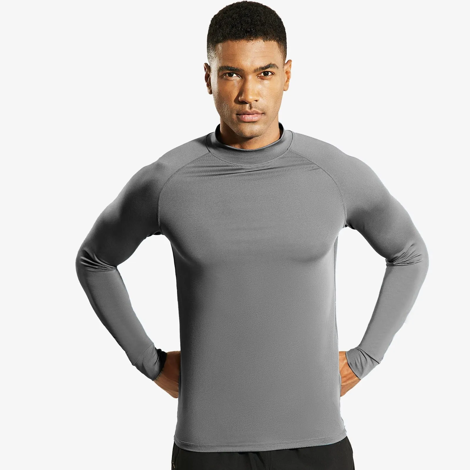 Men's Long Sleeve Mock Turtleneck Base Layer Workout Top