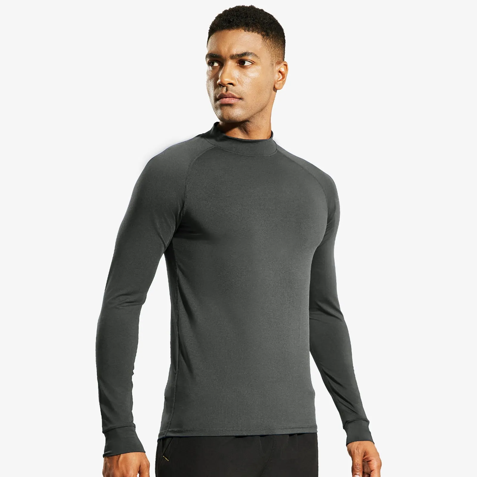 Men's Long Sleeve Mock Turtleneck Base Layer Workout Top