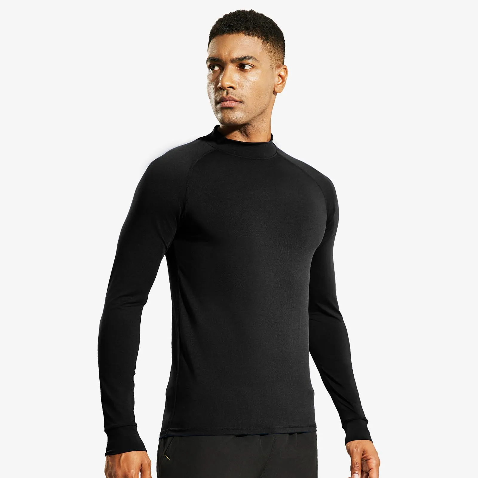 Men's Long Sleeve Mock Turtleneck Base Layer Workout Top