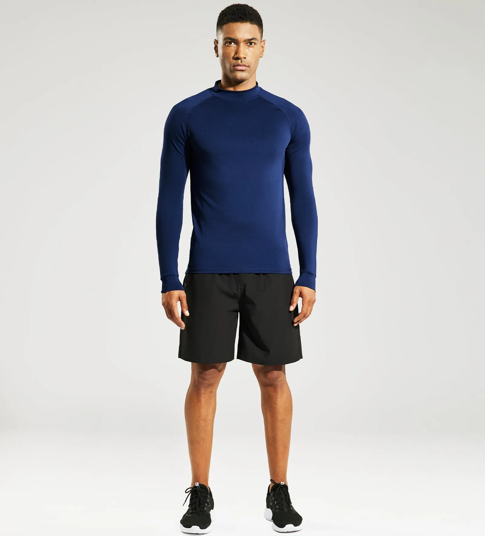 Men's Long Sleeve Mock Turtleneck Base Layer Workout Top