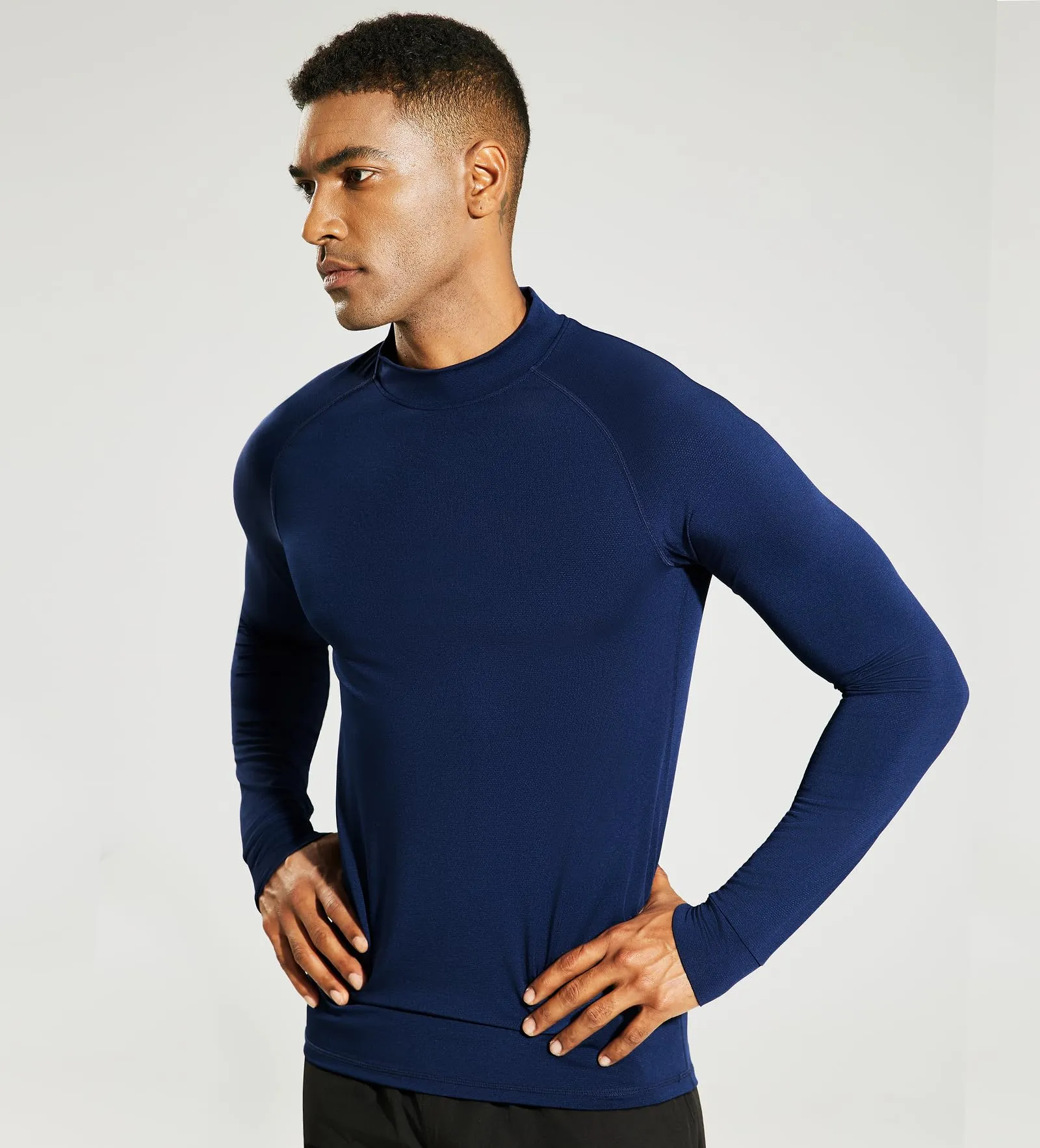 Men's Long Sleeve Mock Turtleneck Base Layer Workout Top