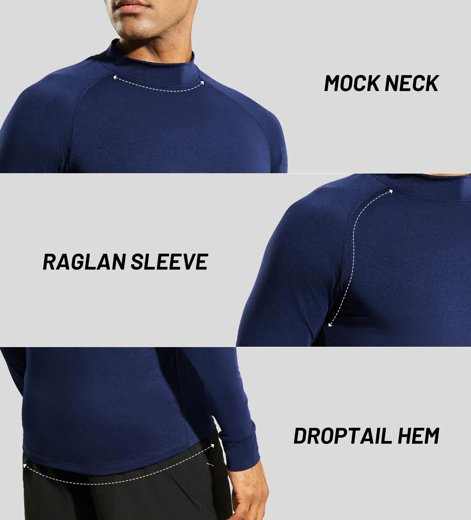 Men's Long Sleeve Mock Turtleneck Base Layer Workout Top