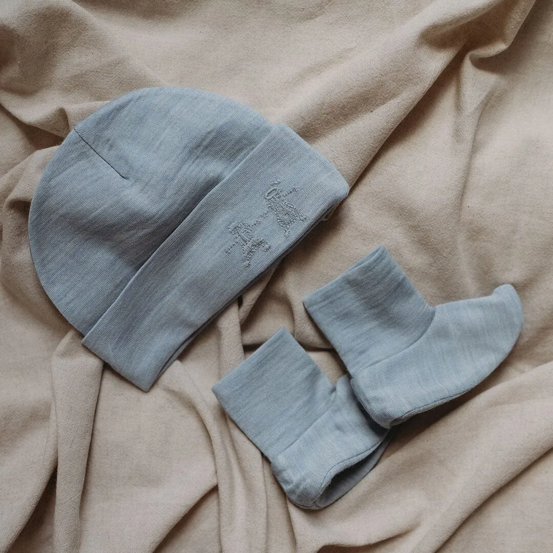 Merino Kids Cocooi Beanie   Bootie Set - Sky Blue
