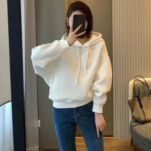 Metaversmall Fashion Simple Solid Color Women's Sweatshirt New Slim Loose Vintage American Casual O-neck Female Hoodies Green White