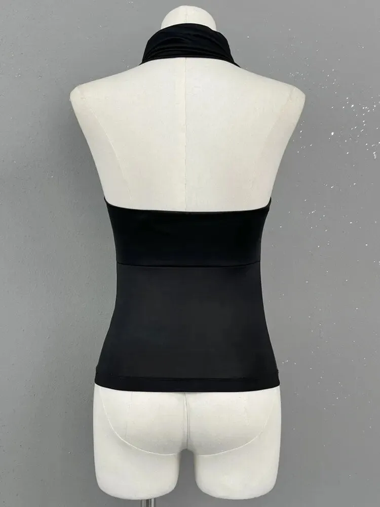 Minimalist Summer Tank Tops For Women Halter Sleeveless Spliced Floral Summer Sexy Vest Female Fashion Clothing