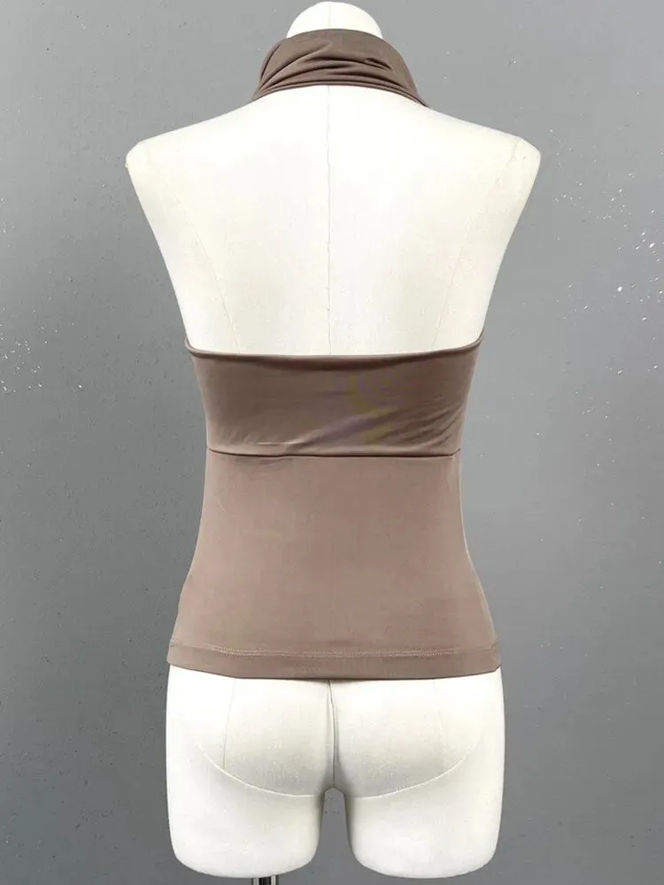 Minimalist Summer Tank Tops For Women Halter Sleeveless Spliced Floral Summer Sexy Vest Female Fashion Clothing