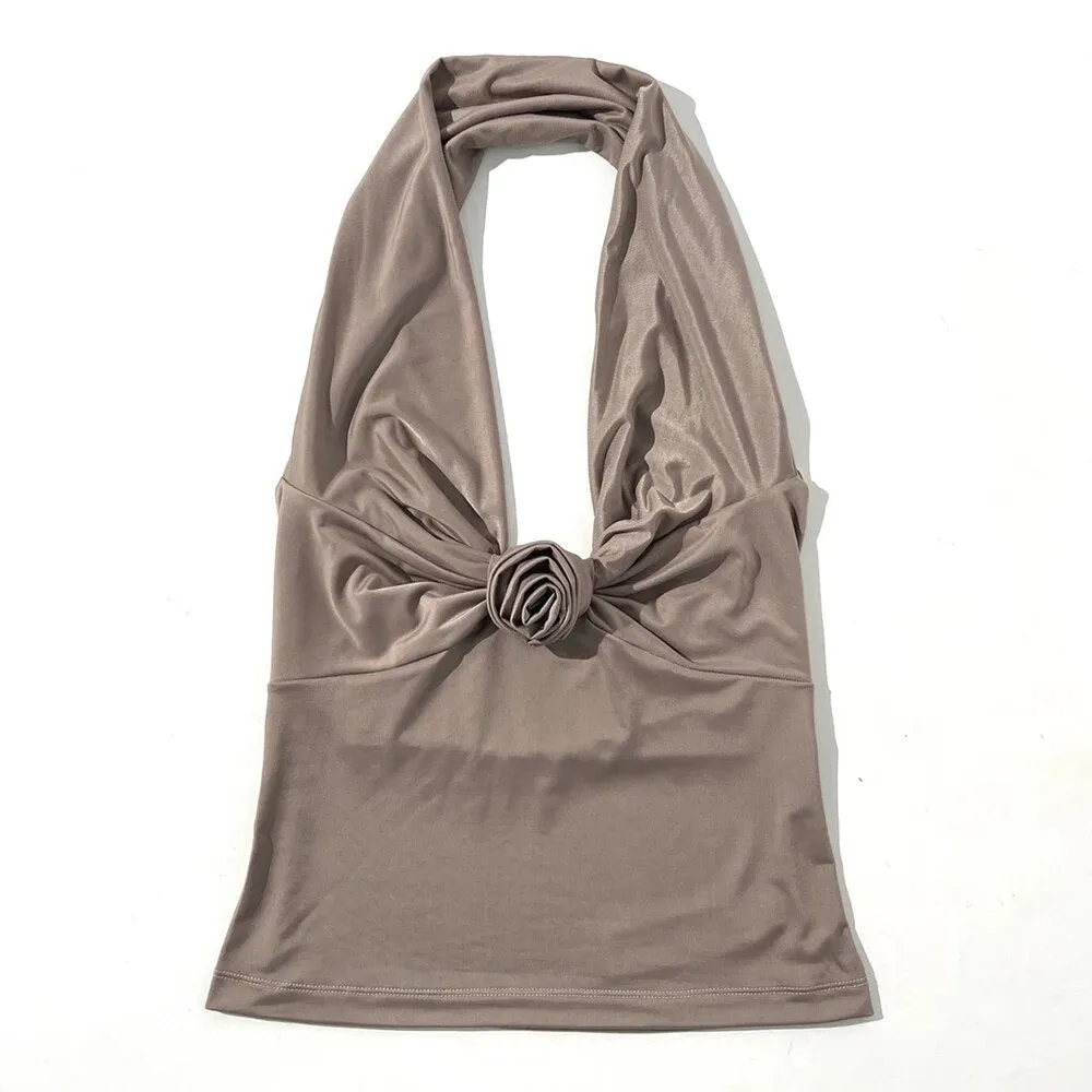 Minimalist Summer Tank Tops For Women Halter Sleeveless Spliced Floral Summer Sexy Vest Female Fashion Clothing